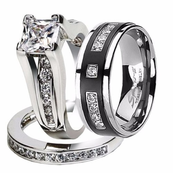 Jewelry - Hers & His Stainless Steel & Titanium Wedding Band